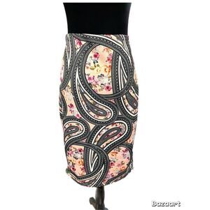 Bisou Bisou Pencil Straight Skirt Stretch Multi-Color Paisley. Size L